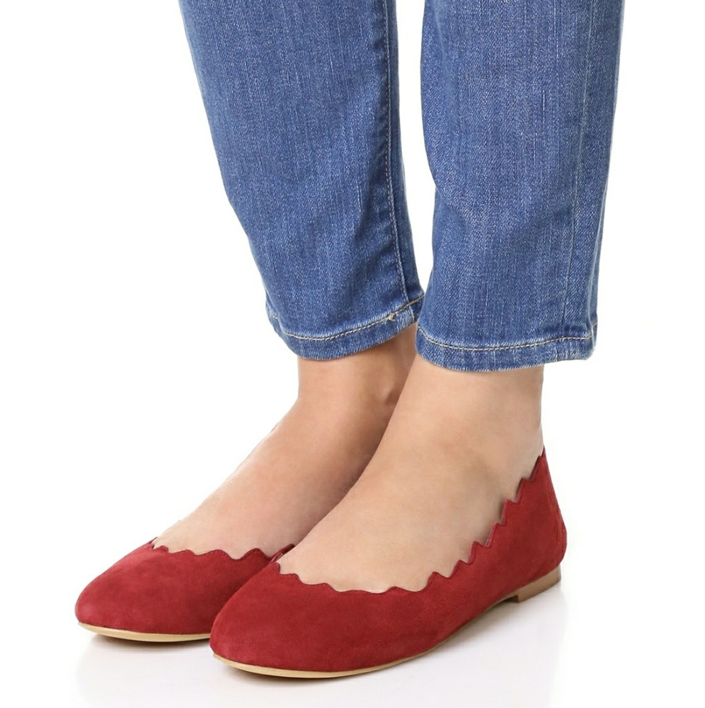 Sam Edelman red suede scalloped ballet flats